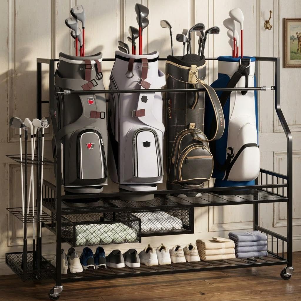 Golf Equipment Garage Organizer - Rak Penyimpanan Tas Golf dengan Laci,