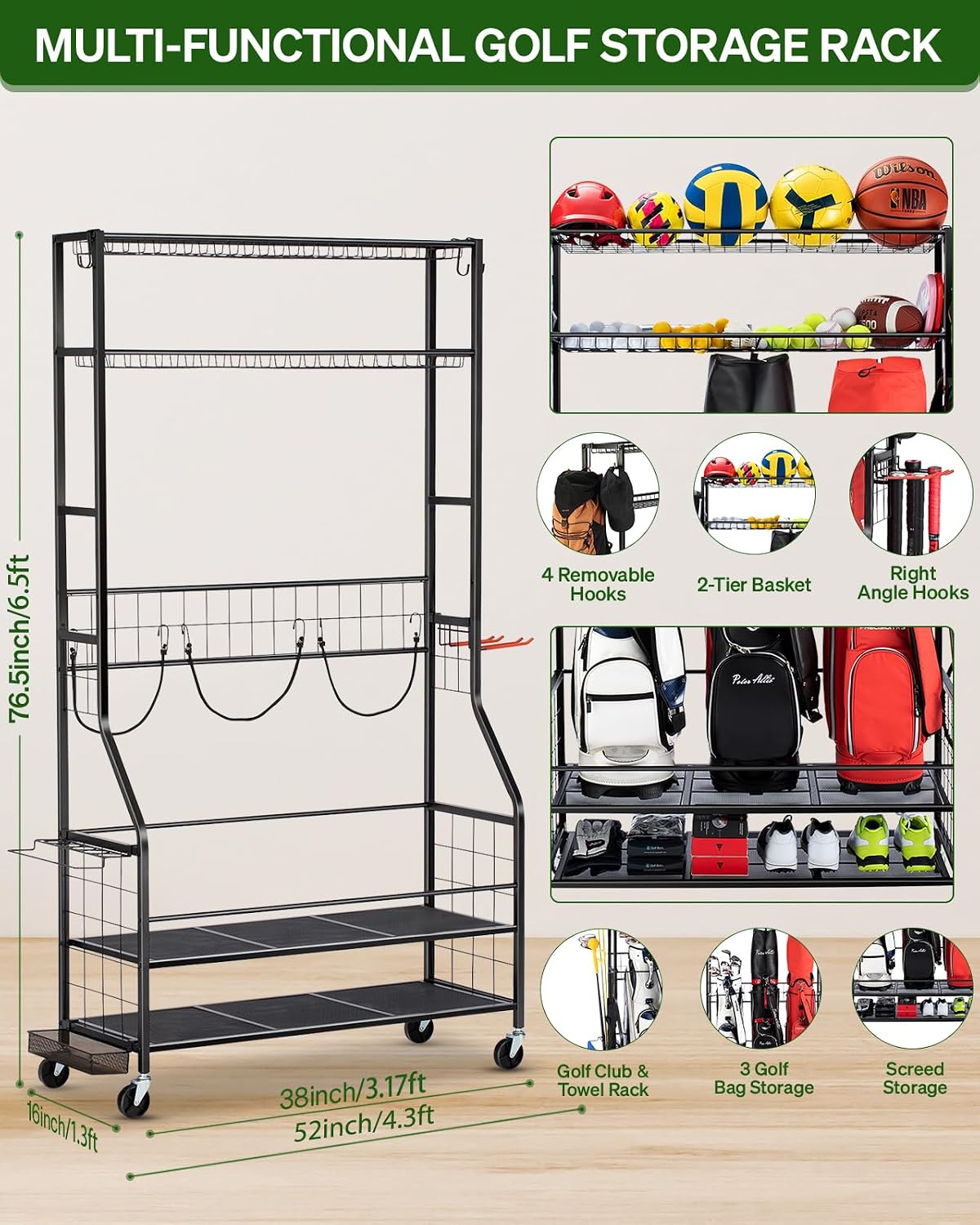 Rak Penyimpanan Tas Golf, Rak  - Golf Equipment Garage Organizer ulasan dan harga
