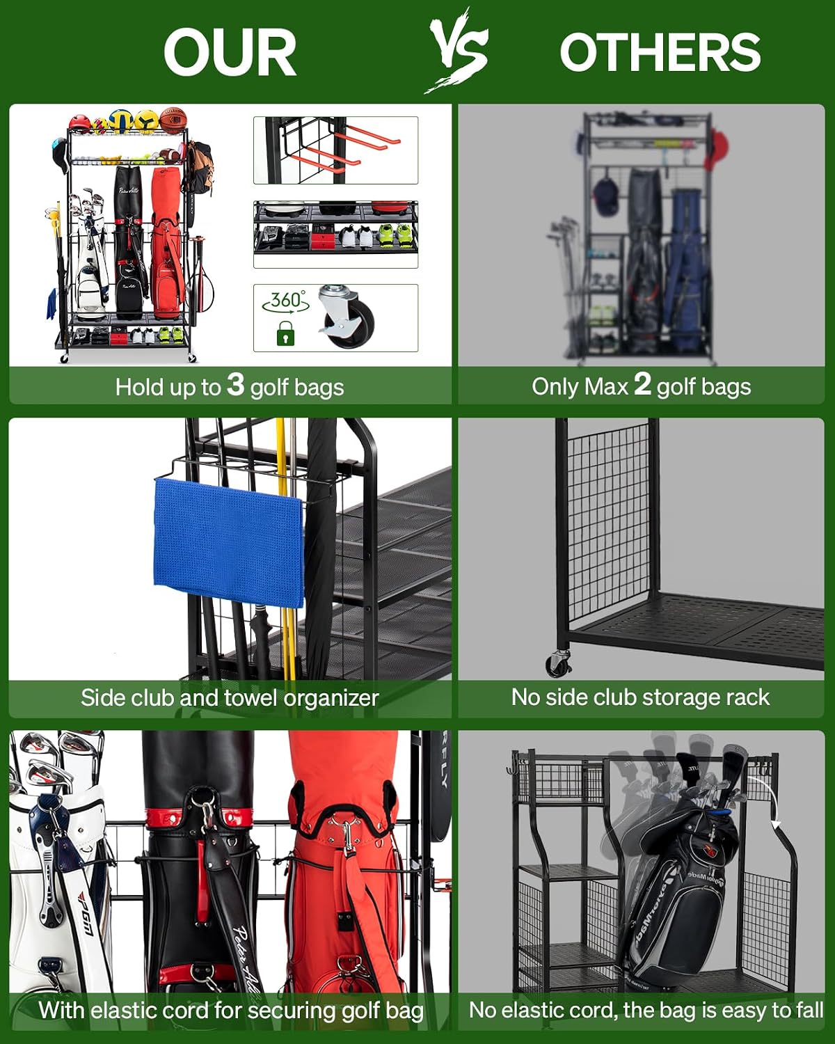 Rak Penyimpanan Tas Golf, Rak  - Golf Equipment Garage Organizer ulasan dan harga