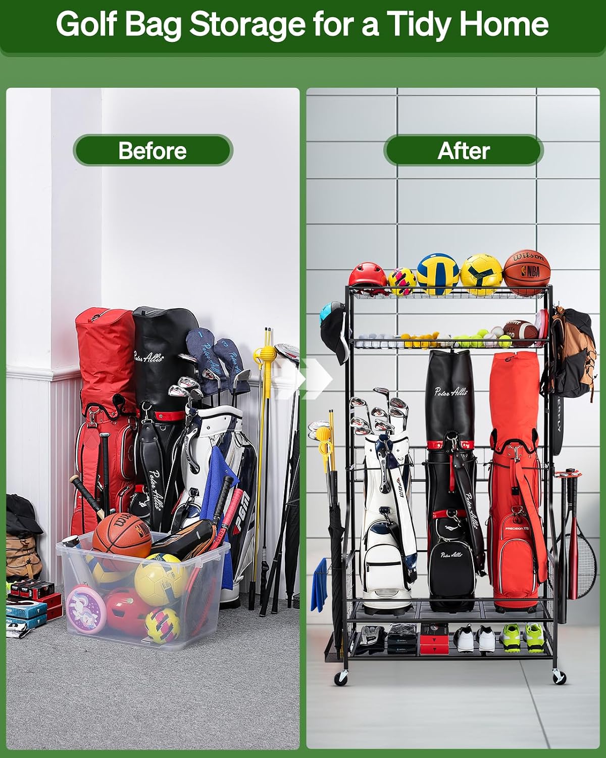 Rak Penyimpanan Tas Golf, Rak  - Golf Equipment Garage Organizer ulasan dan harga