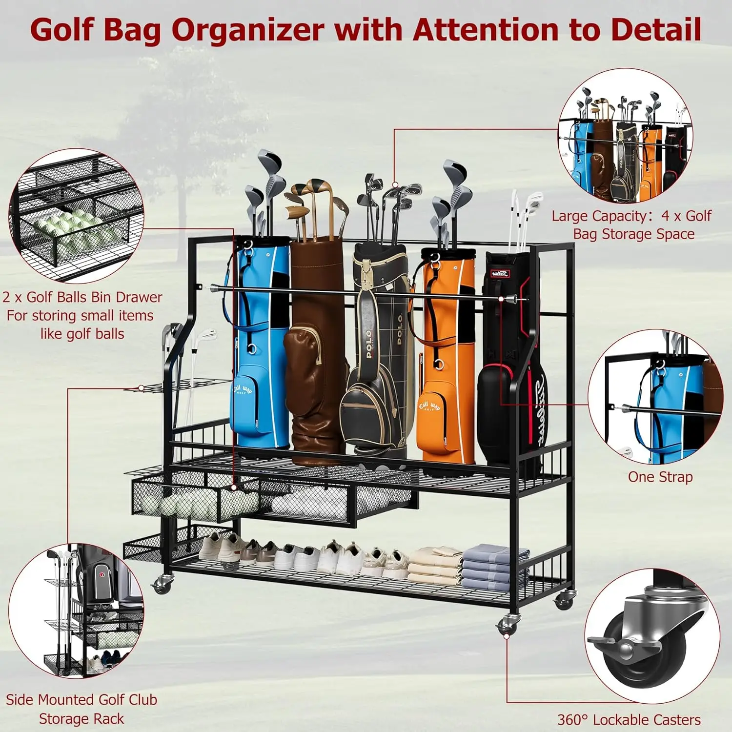 Rak Penyimpanan Tas Golf Multi - Golf Equipment Garage Organizer ulasan dan harga