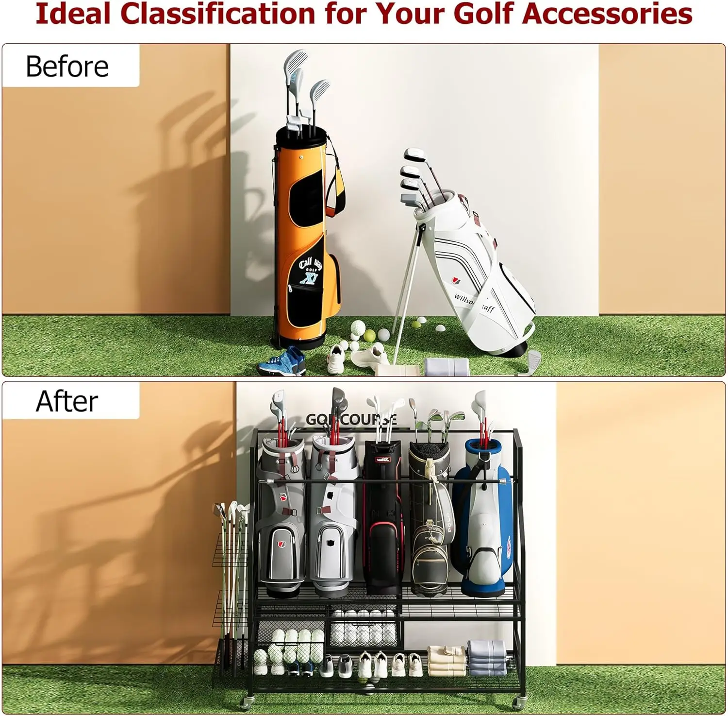 Rak Penyimpanan Tas Golf Multi - Golf Equipment Garage Organizer ulasan dan harga